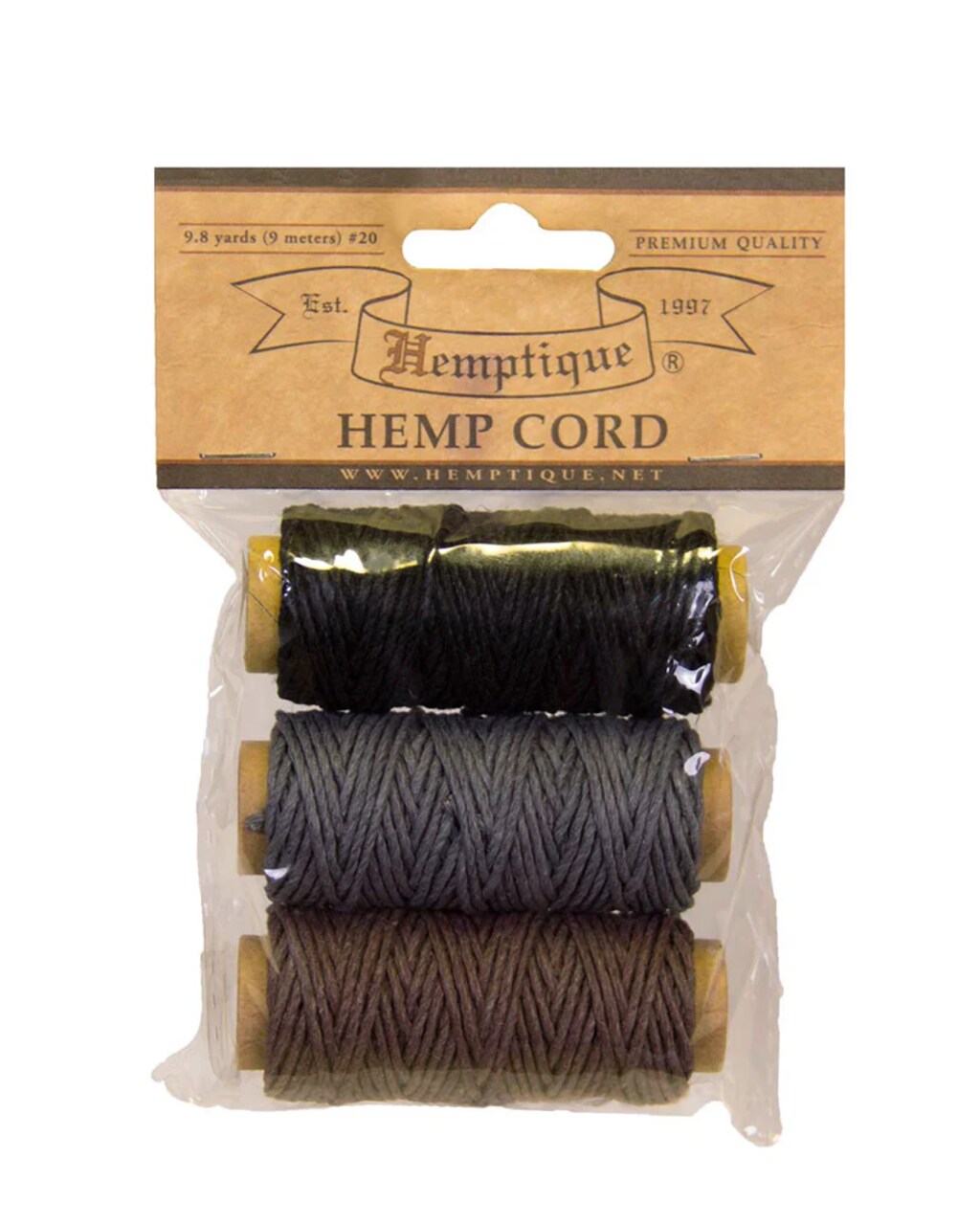 Hemptique 3pc Hemp Cord Mini Spool Bag Set Eco Friendly Sustainable Naturally Grown Jewelry Bracelet Making Paper Crafting Scrapbooking Bookbinding Mixed Media Crocheting Macrame Seasonal Holiday Gift Wrapping Outdoor Gardening